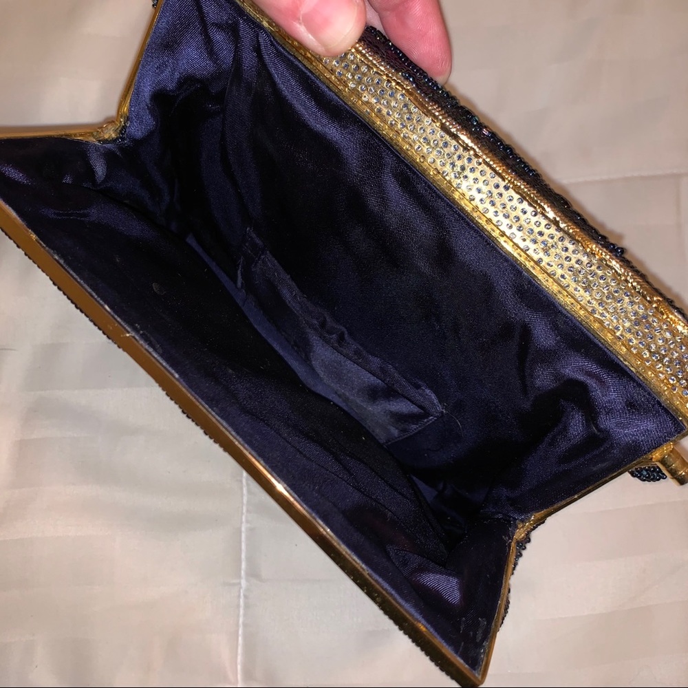 1950’s FORMAL PURSE DARK BLUE BEADED EVENING BAG - Picture 7 of 8